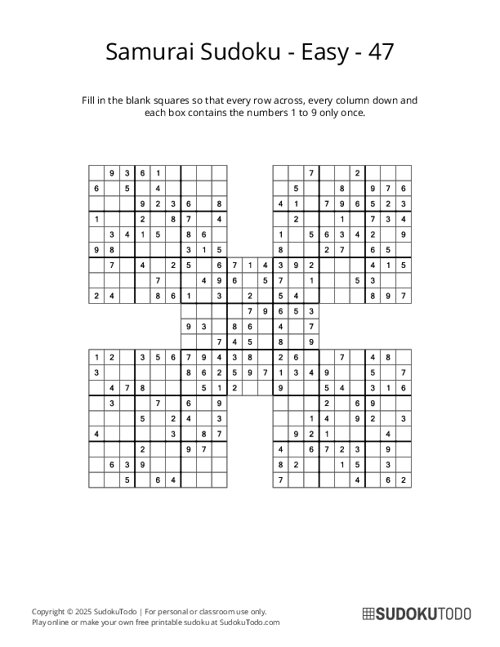 Samurai Sudoku - Easy - 47