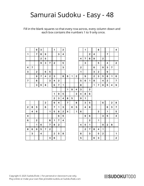 Samurai Sudoku - Easy - 48