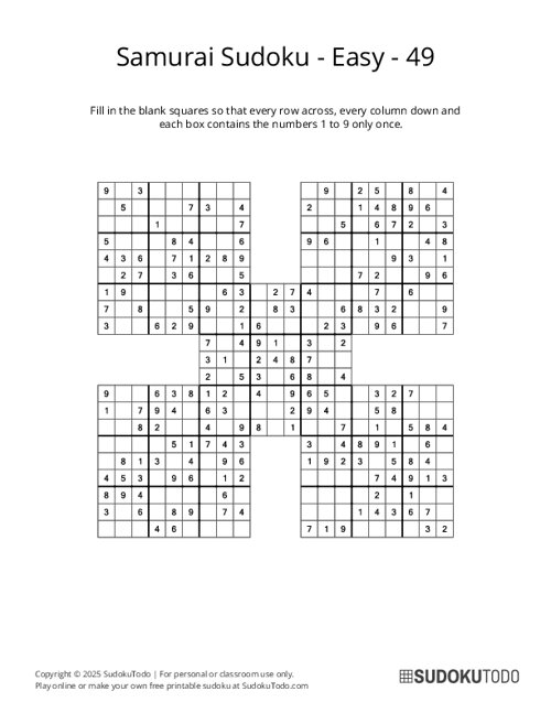 Samurai Sudoku - Easy - 49