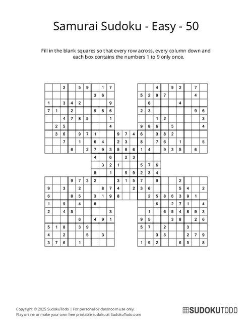 Samurai Sudoku - Easy - 50