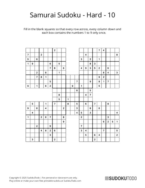 Samurai Sudoku - Hard - 10