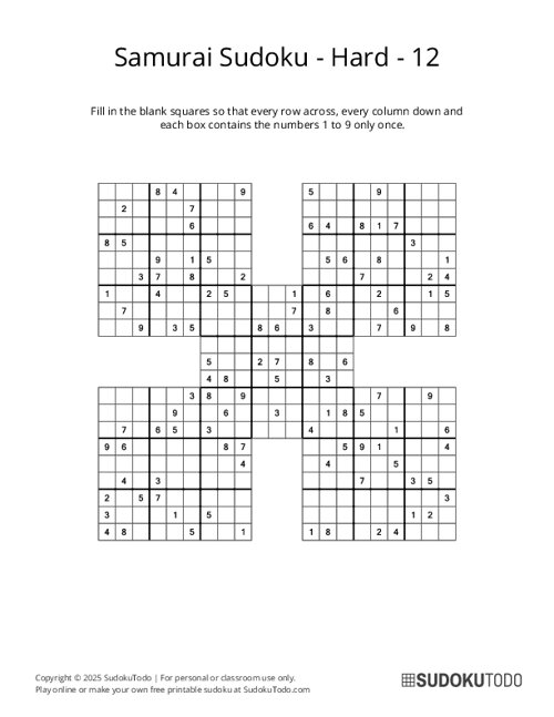 Samurai Sudoku - Hard - 12