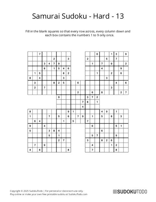 Samurai Sudoku - Hard - 13