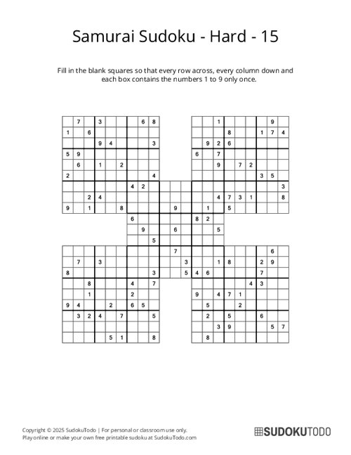 Samurai Sudoku - Hard - 15