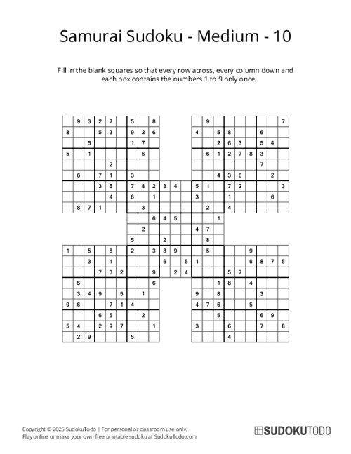 Samurai Sudoku - Medium - 10