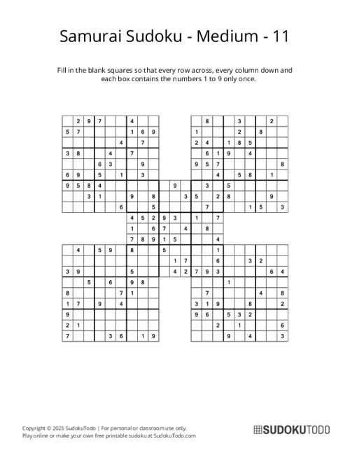 Samurai Sudoku - Medium - 11