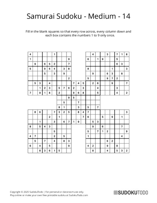 Samurai Sudoku - Medium - 14