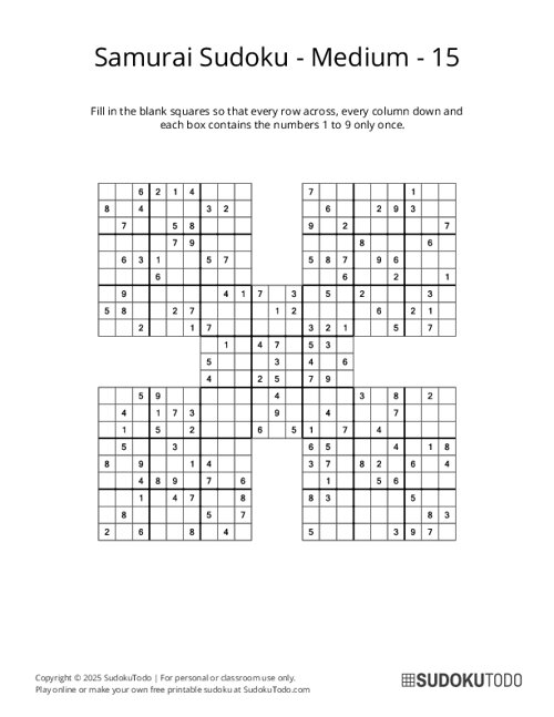 Samurai Sudoku - Medium - 15