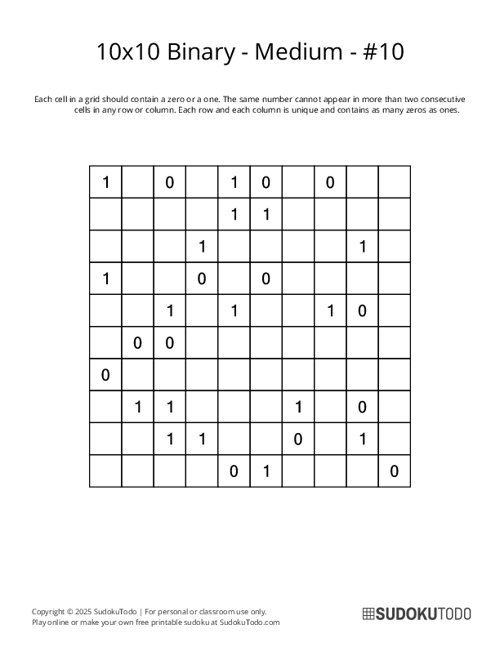 10x10 Binary - Medium - 10
