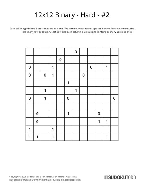 12x12 Binary - Hard - 2