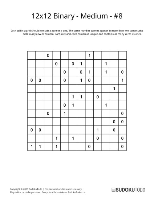12x12 Binary - Medium - 8