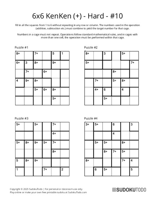 6x6 KenKen (+) - Hard - 10