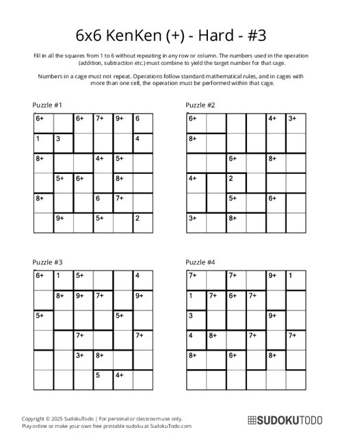 6x6 KenKen (+) - Hard - 3