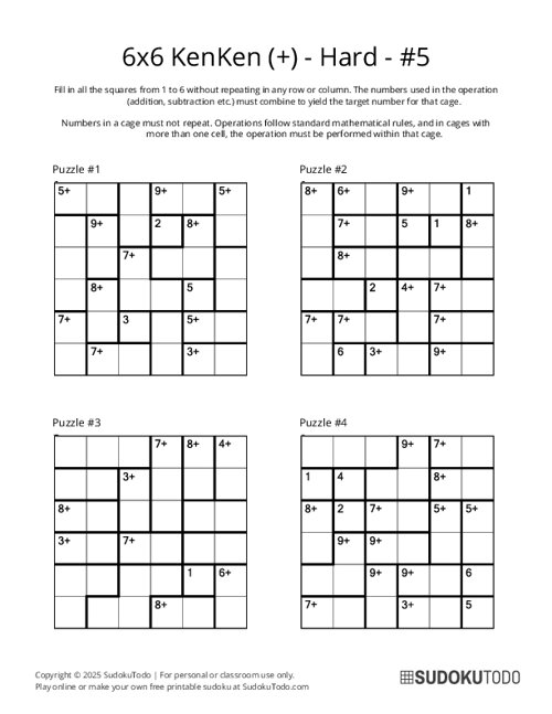 6x6 KenKen (+) - Hard - 5