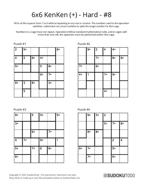 6x6 KenKen (+) - Hard - 8