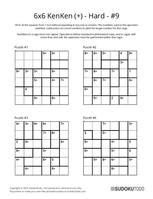 6x6 KenKen (+) - Hard - 9
