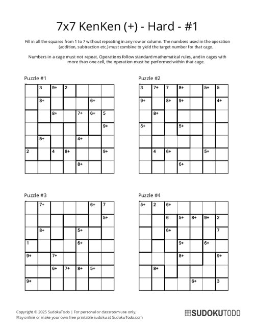 7x7 KenKen (+) - Hard - 1