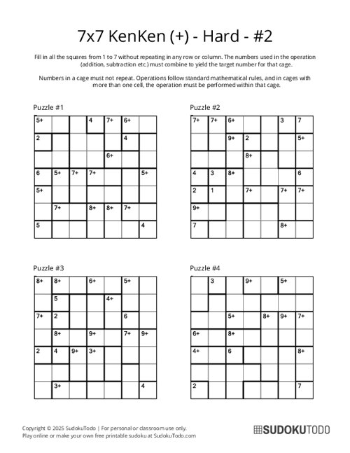 7x7 KenKen (+) - Hard - 2