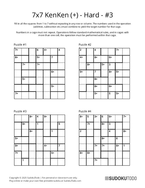 7x7 KenKen (+) - Hard - 3