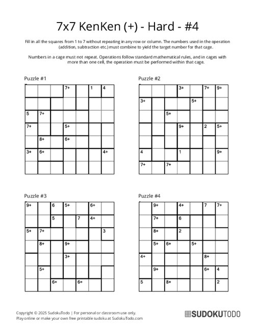 7x7 KenKen (+) - Hard - 4