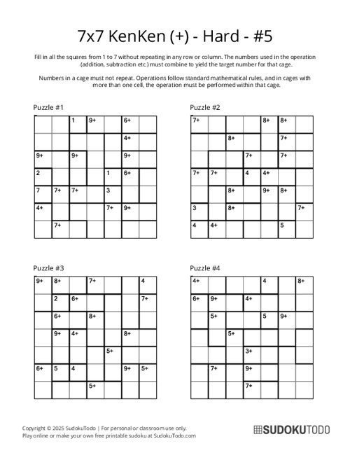 7x7 KenKen (+) - Hard - 5