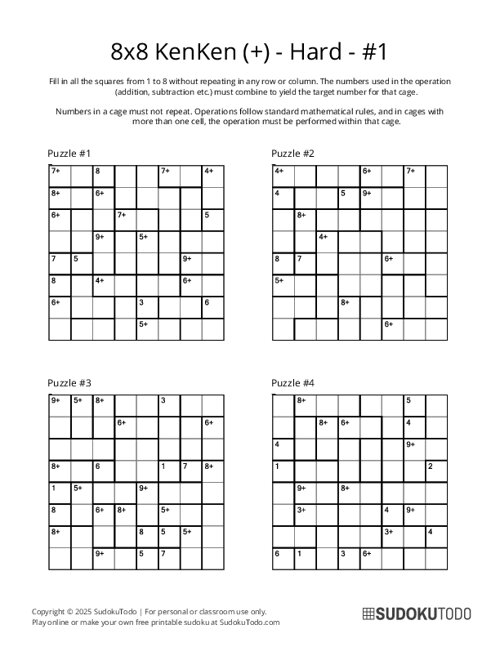 8x8 KenKen (+) - Hard - 1