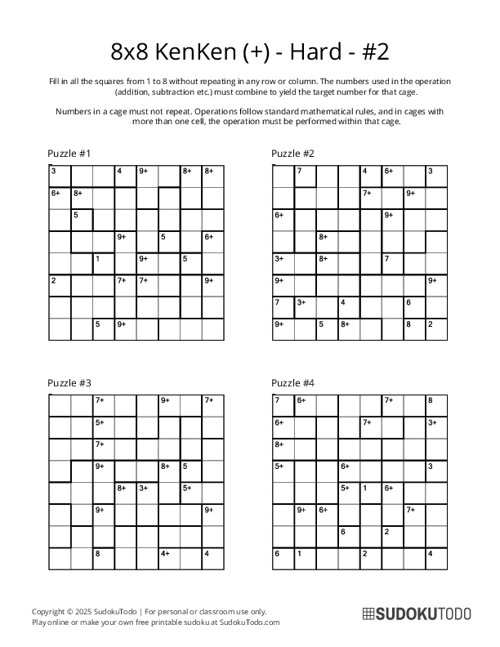 8x8 KenKen (+) - Hard - 2
