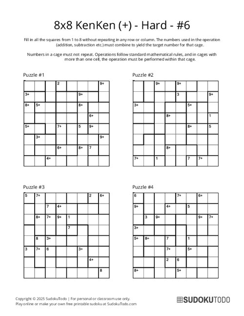 8x8 KenKen (+) - Hard - 6