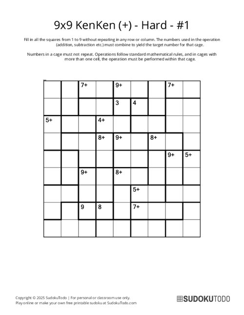 9x9 KenKen (+) - Hard - 1