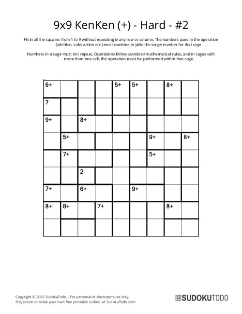 9x9 KenKen (+) - Hard - 2