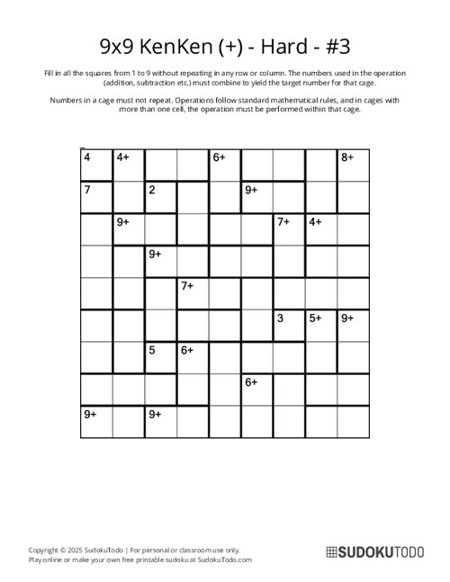 9x9 KenKen (+) - Hard - 3