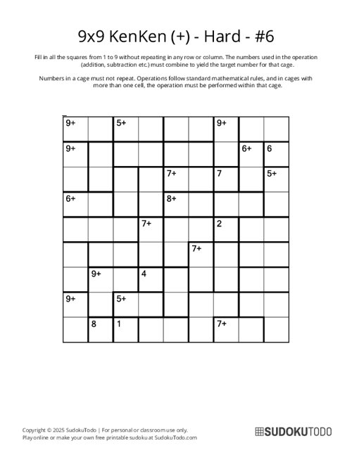 9x9 KenKen (+) - Hard - 6