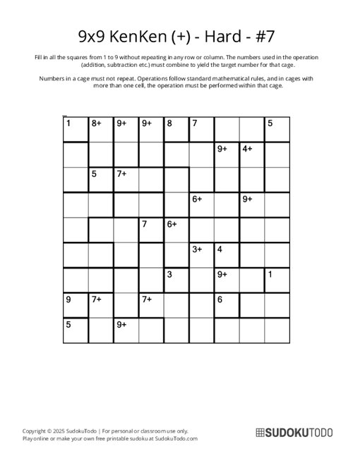 9x9 KenKen (+) - Hard - 7