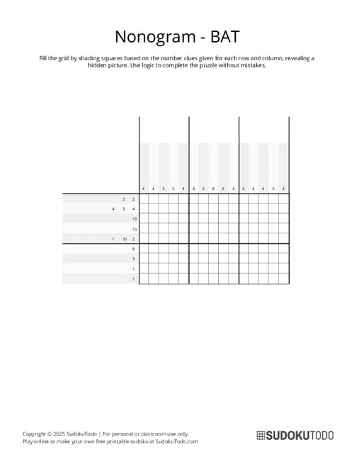 Nonogram - Easy - Bat