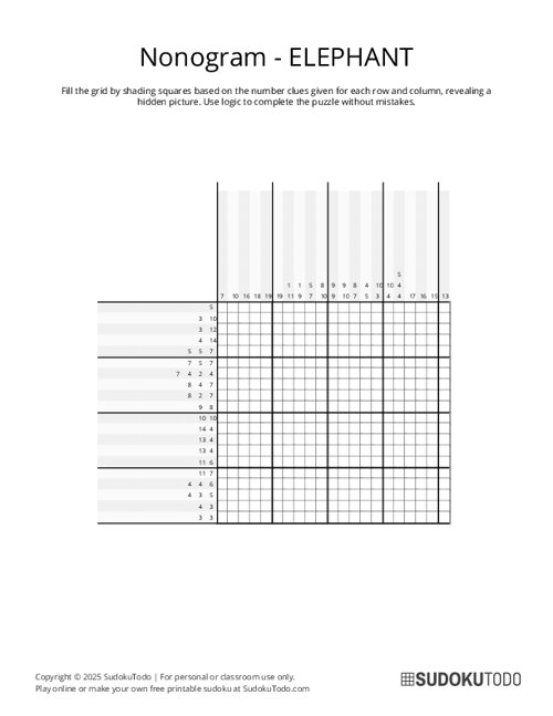 Nonogram - Hard - Elephant