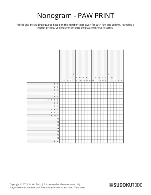 Nonogram - Hard - Paw Print