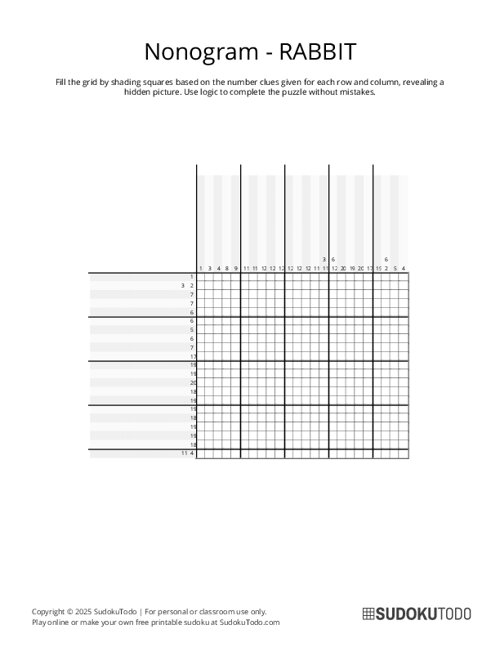 Nonogram - Medium - Rabbit