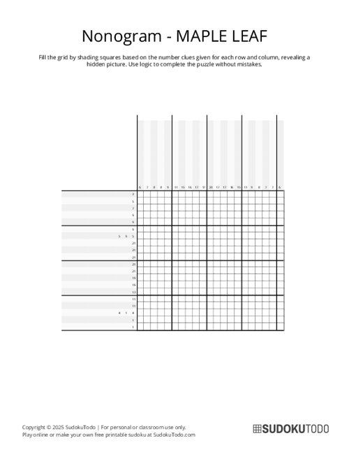Nonogram - Medium - Maple Leaf