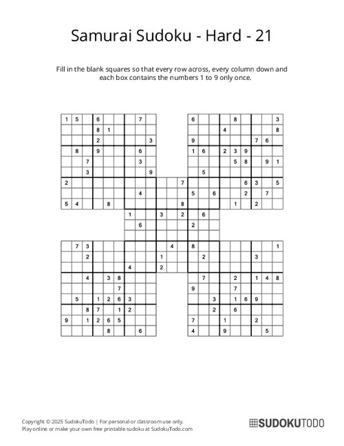 Samurai Sudoku - Hard - 21