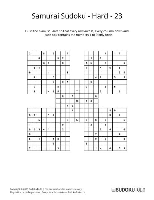 Samurai Sudoku - Hard - 23