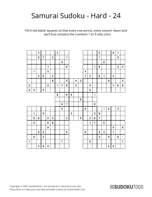 Samurai Sudoku - Hard - 24