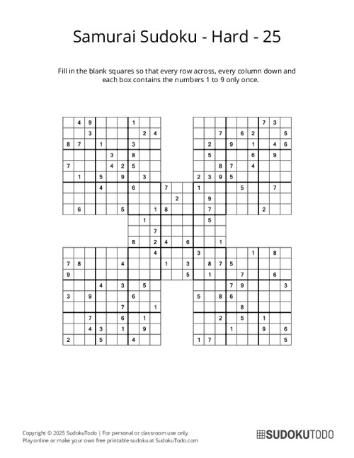Samurai Sudoku - Hard - 25