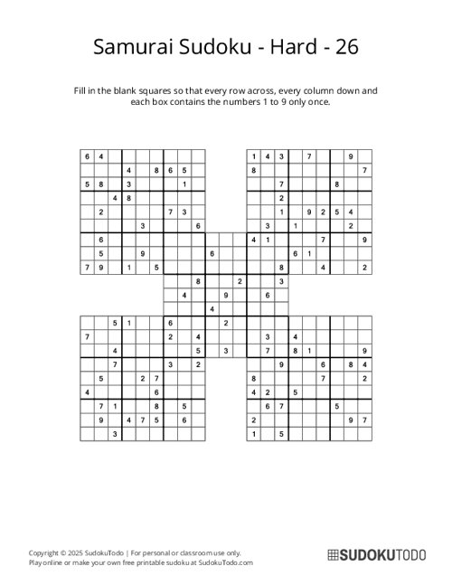 Samurai Sudoku - Hard - 26
