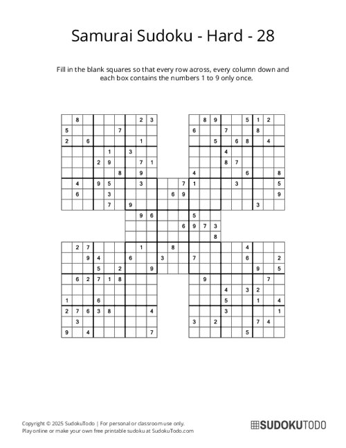 Samurai Sudoku - Hard - 28