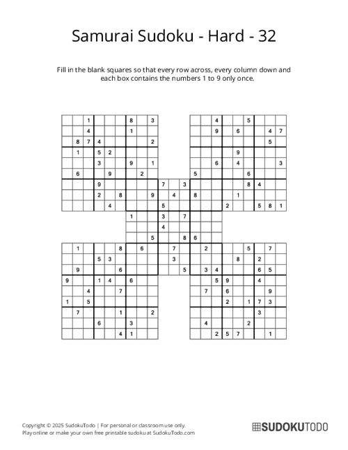 Samurai Sudoku - Hard - 32