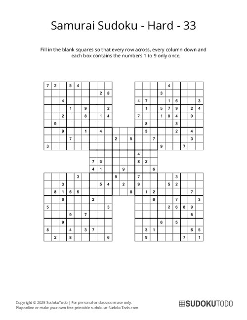 Samurai Sudoku - Hard - 33