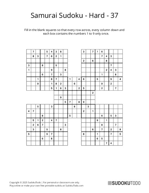 Samurai Sudoku - Hard - 37