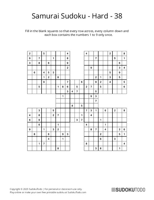 Samurai Sudoku - Hard - 38