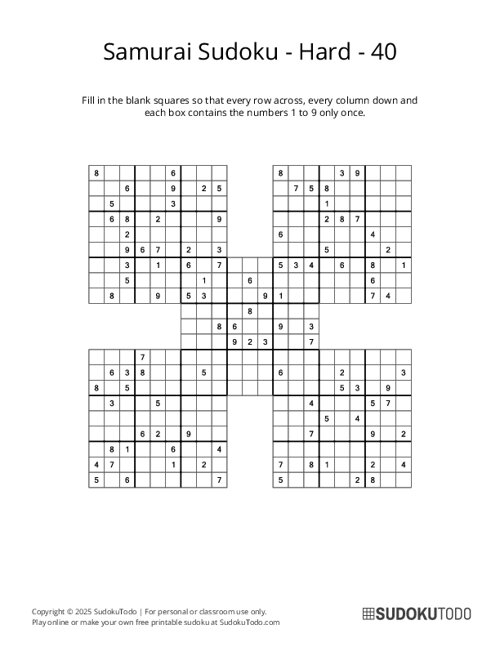 Samurai Sudoku - Hard - 40