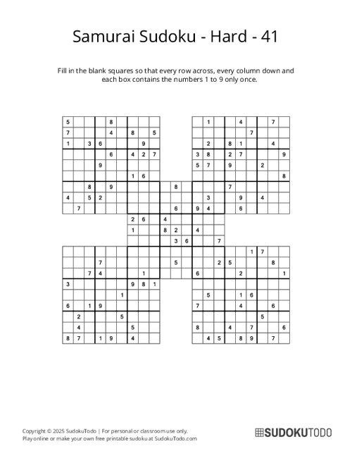 Samurai Sudoku - Hard - 41